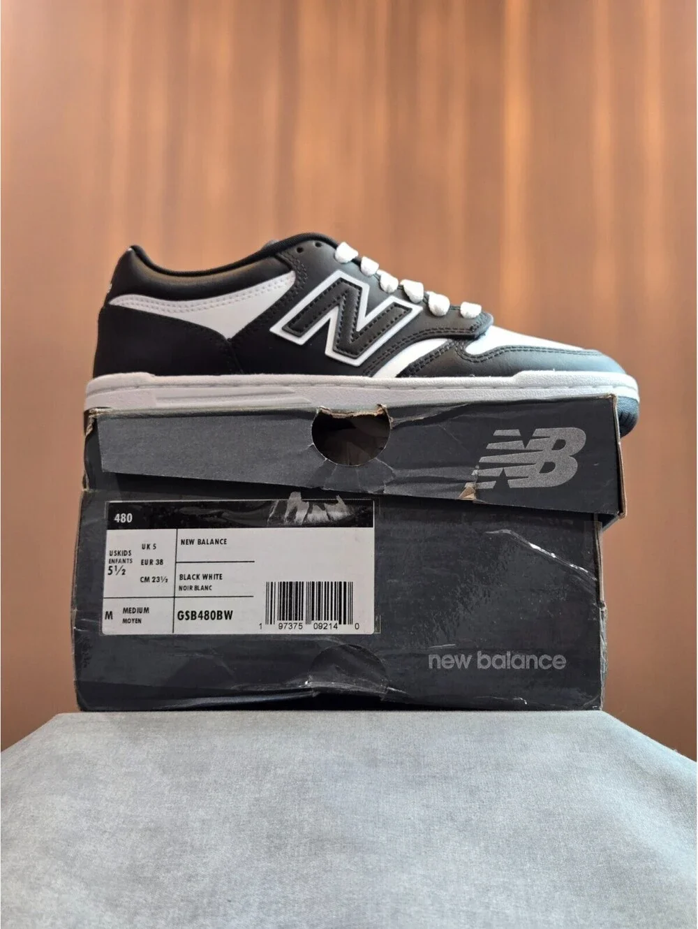 New Balance 480 - Black / White (GSB480BW) Youth Size 5.5Y Women's 7 NEW IN BOX